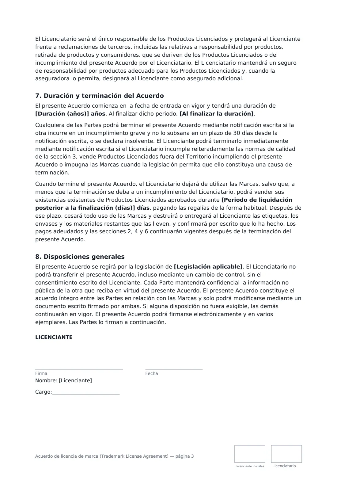 Acuerdo de licencia de marca (Trademark License Agreement): página 3 de 4