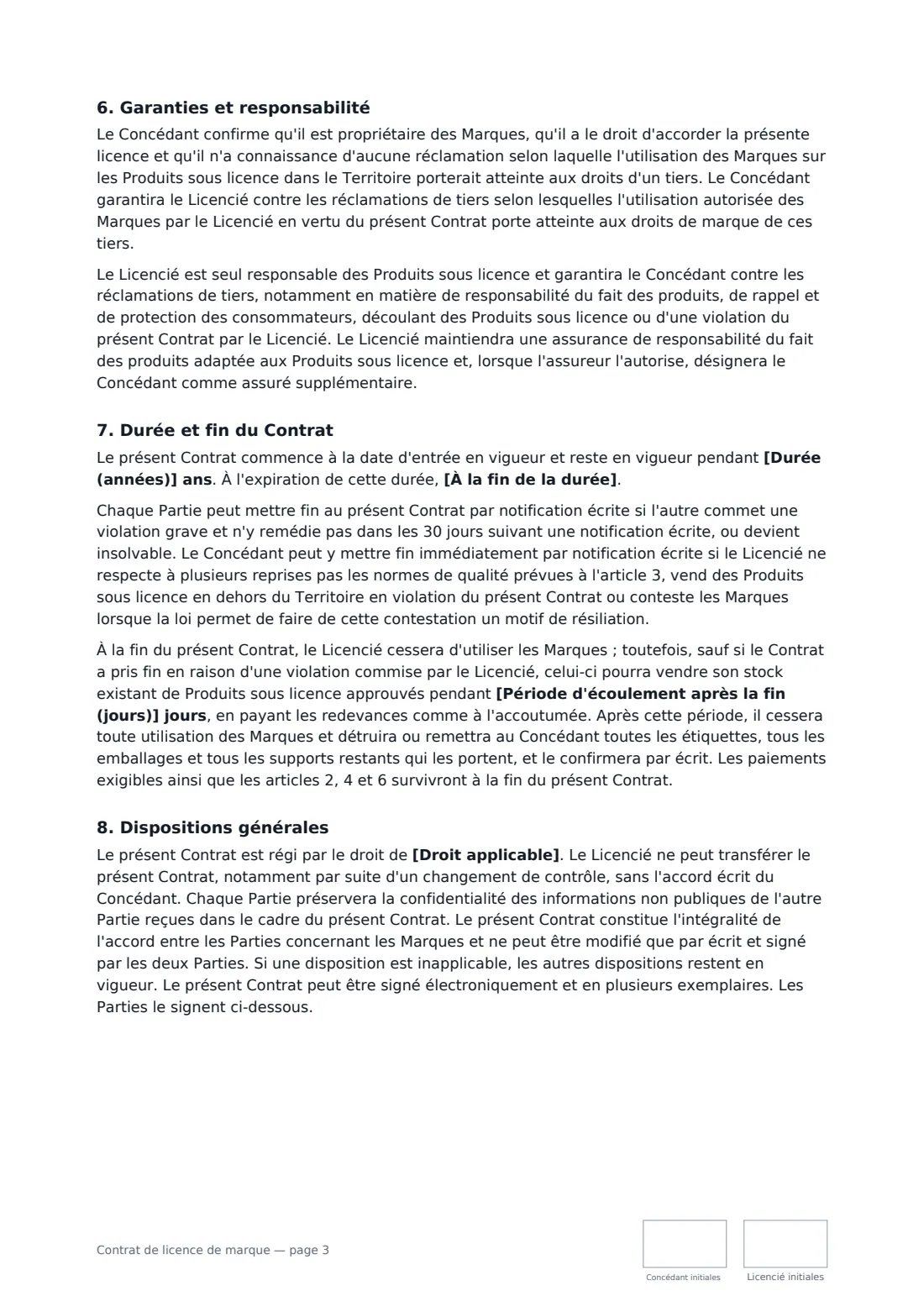 Contrat de licence de marque — page 3 sur 4
