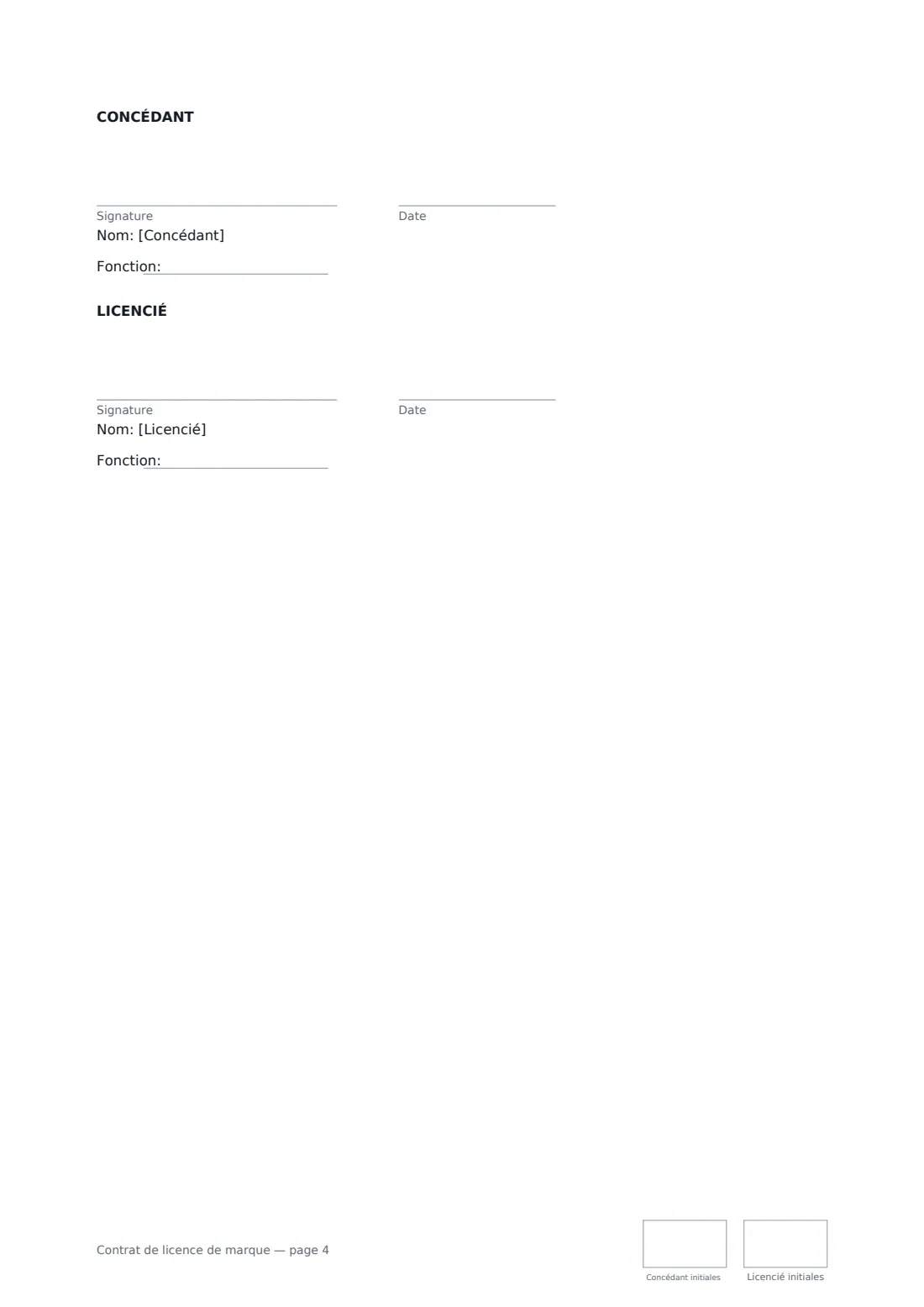 Contrat de licence de marque — page 4 sur 4