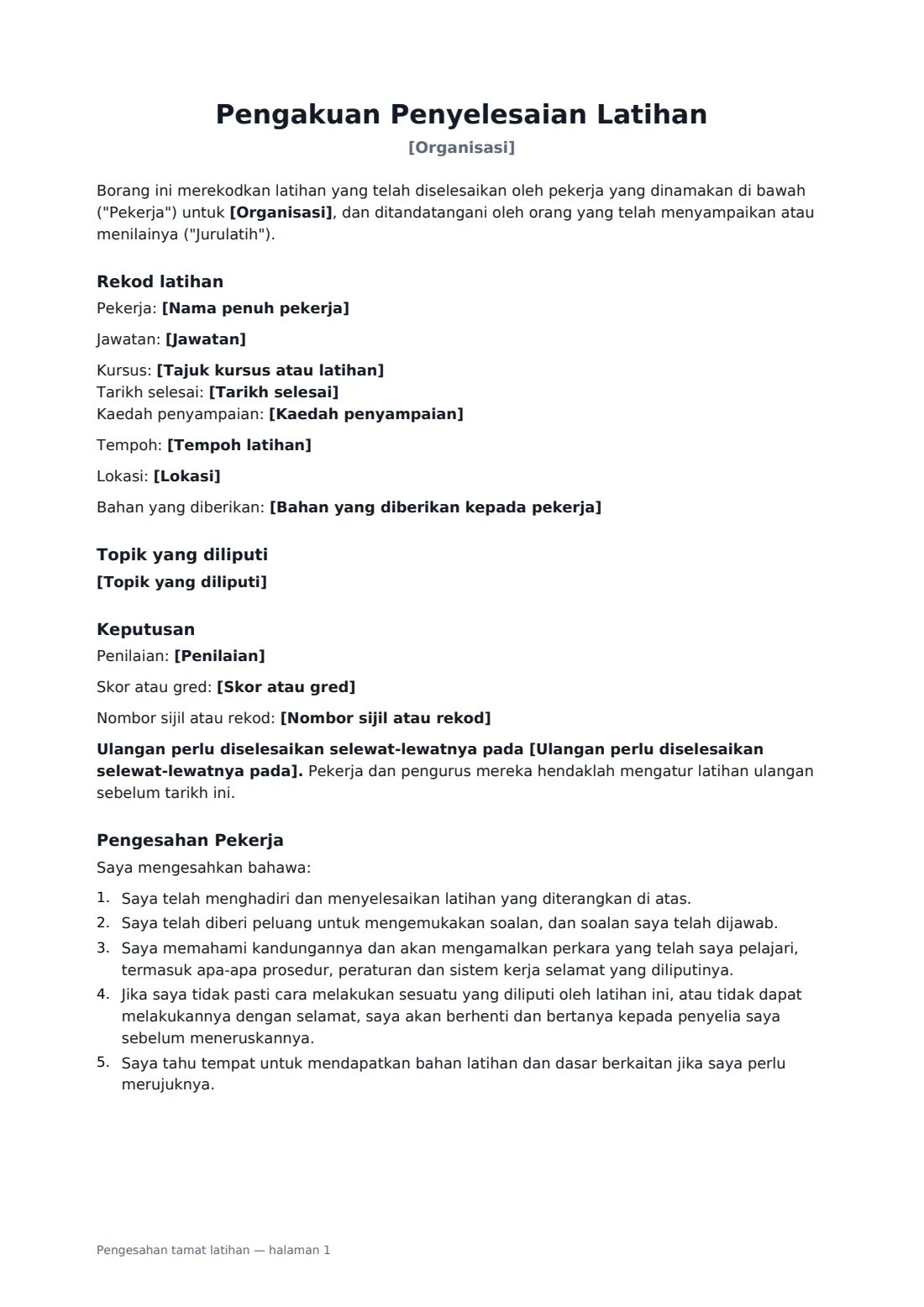 Pengesahan tamat latihan — halaman 1 daripada 2