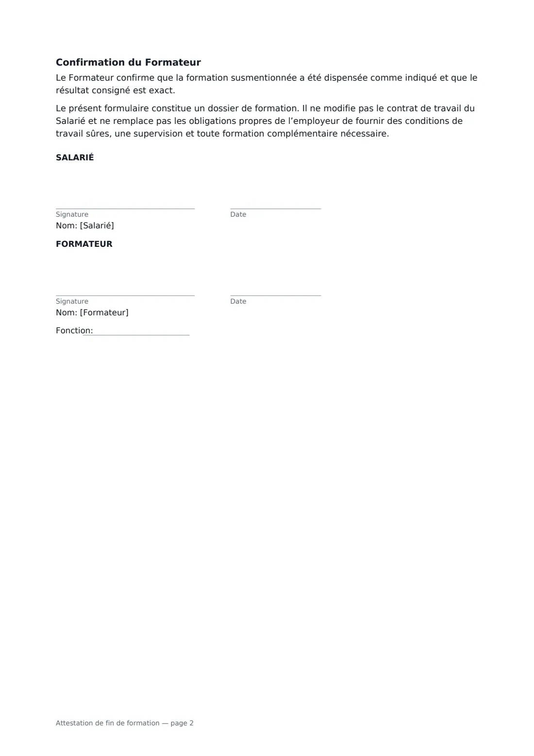 Attestation de fin de formation — page 2 sur 2
