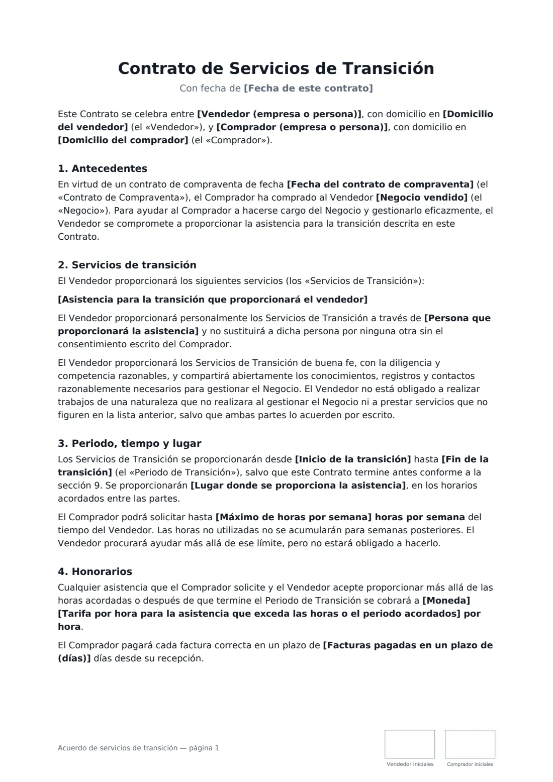 Acuerdo de servicios de transición: página 1 de 3