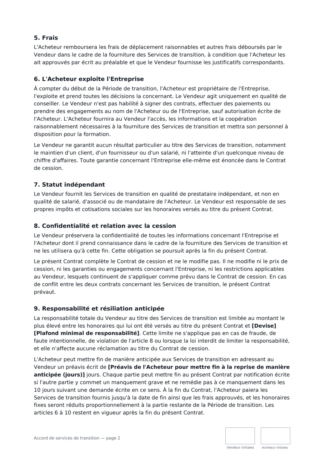 Accord de services de transition — page 2 sur 3