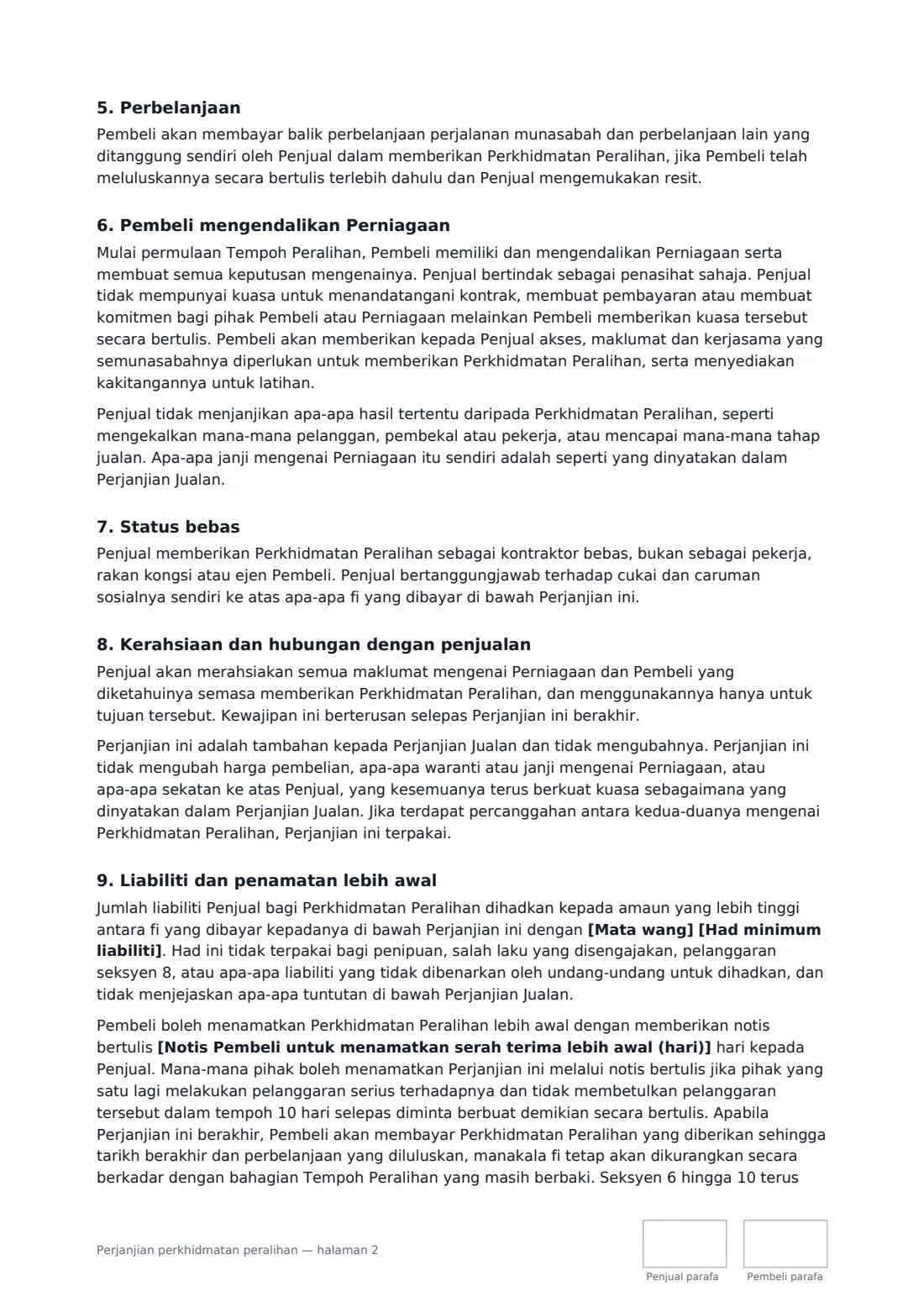 Perjanjian perkhidmatan peralihan — halaman 2 daripada 3