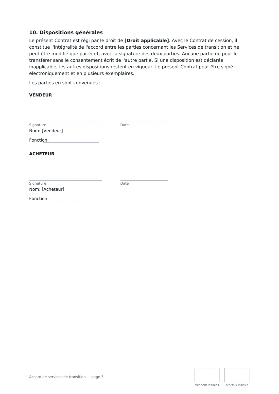 Accord de services de transition — page 3 sur 3