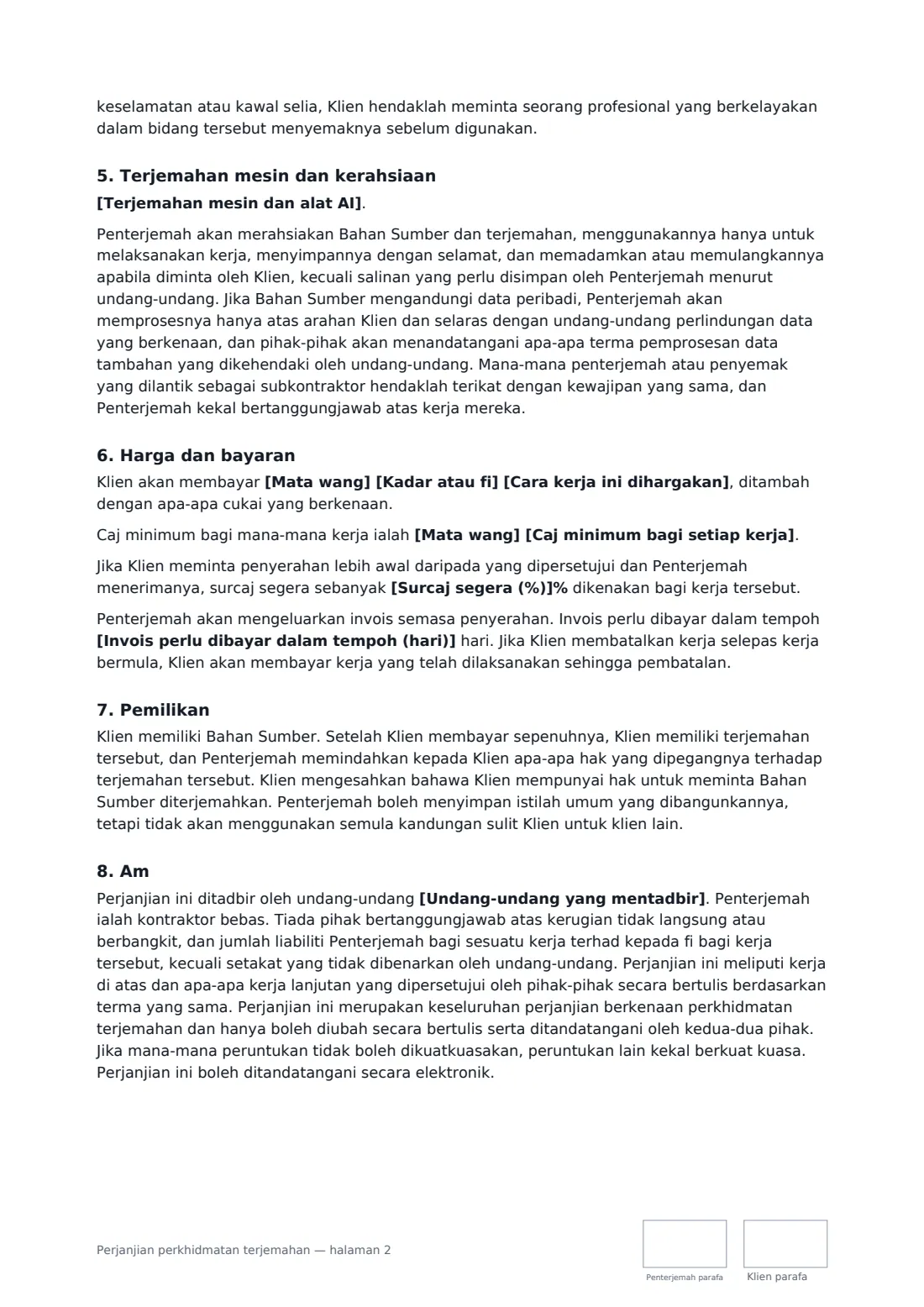Perjanjian perkhidmatan terjemahan — halaman 2 daripada 3