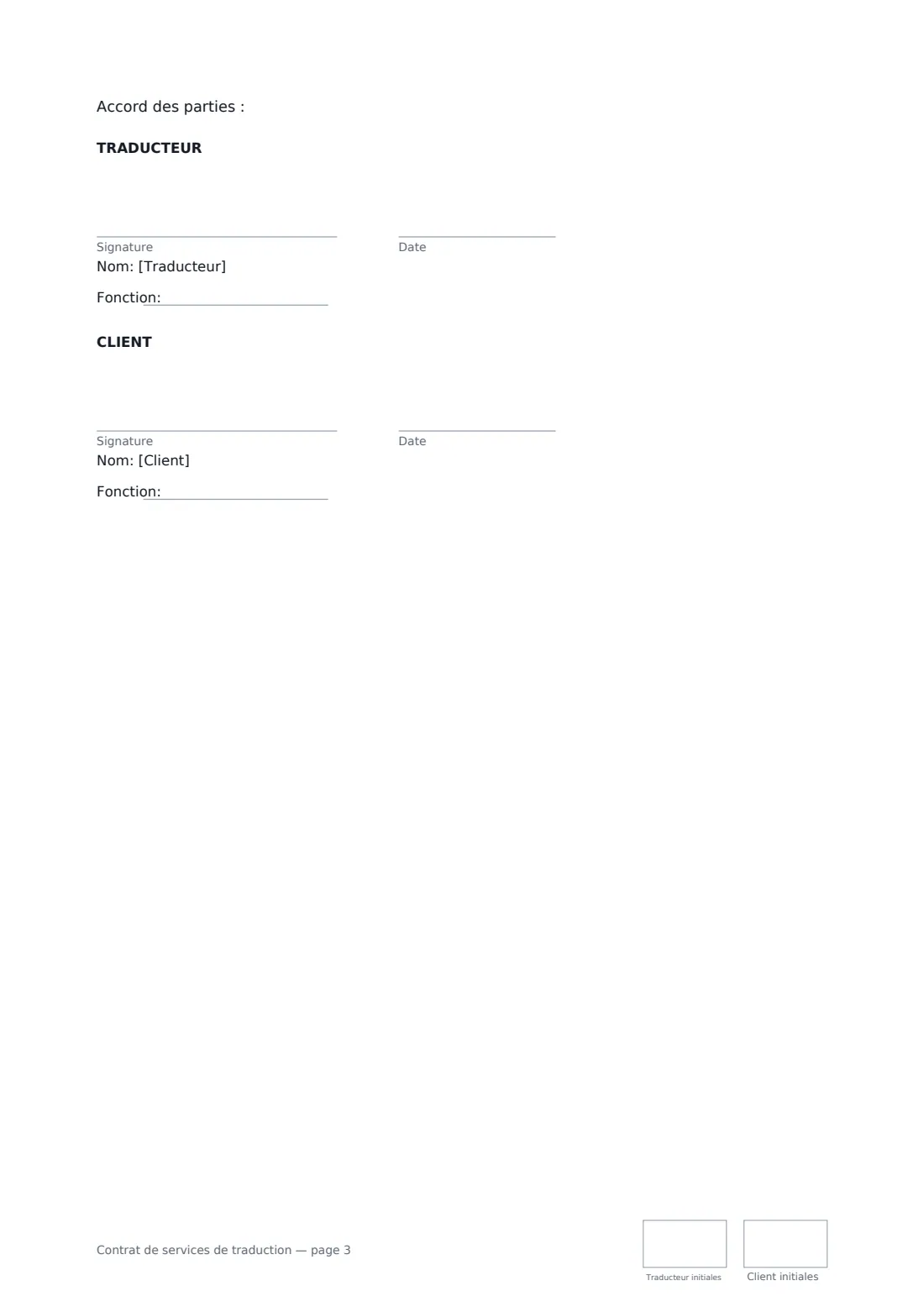 Contrat de services de traduction — page 3 sur 3