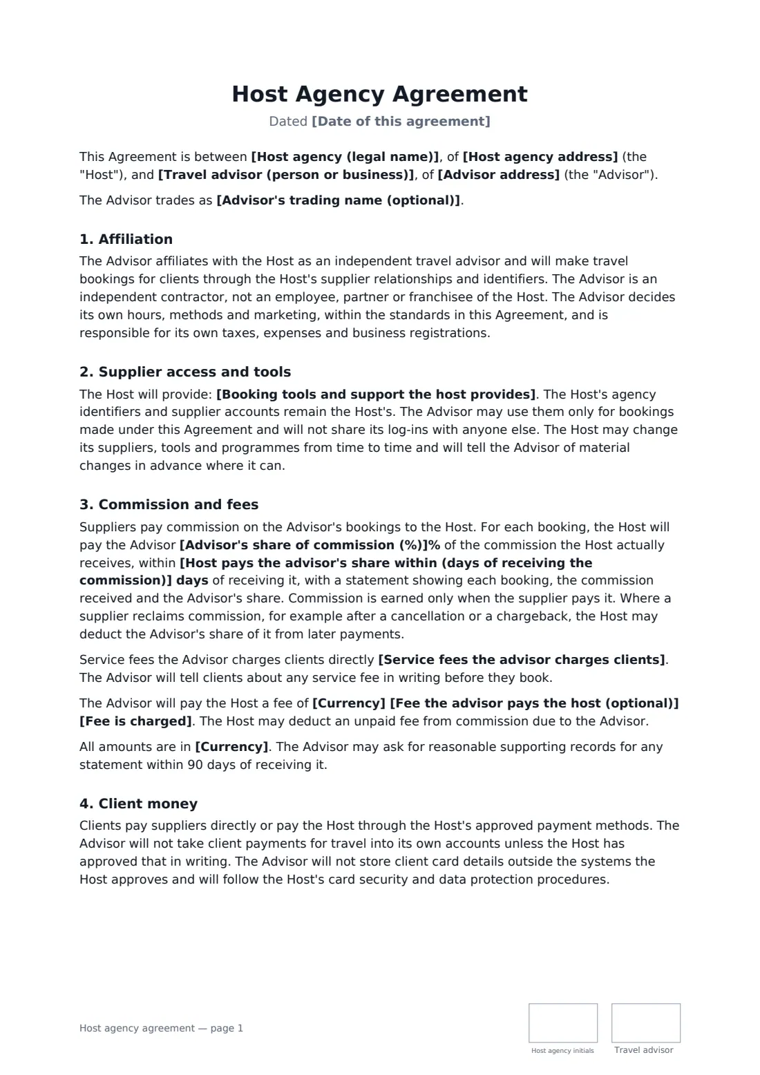 Host agency agreement — page 1 of 3