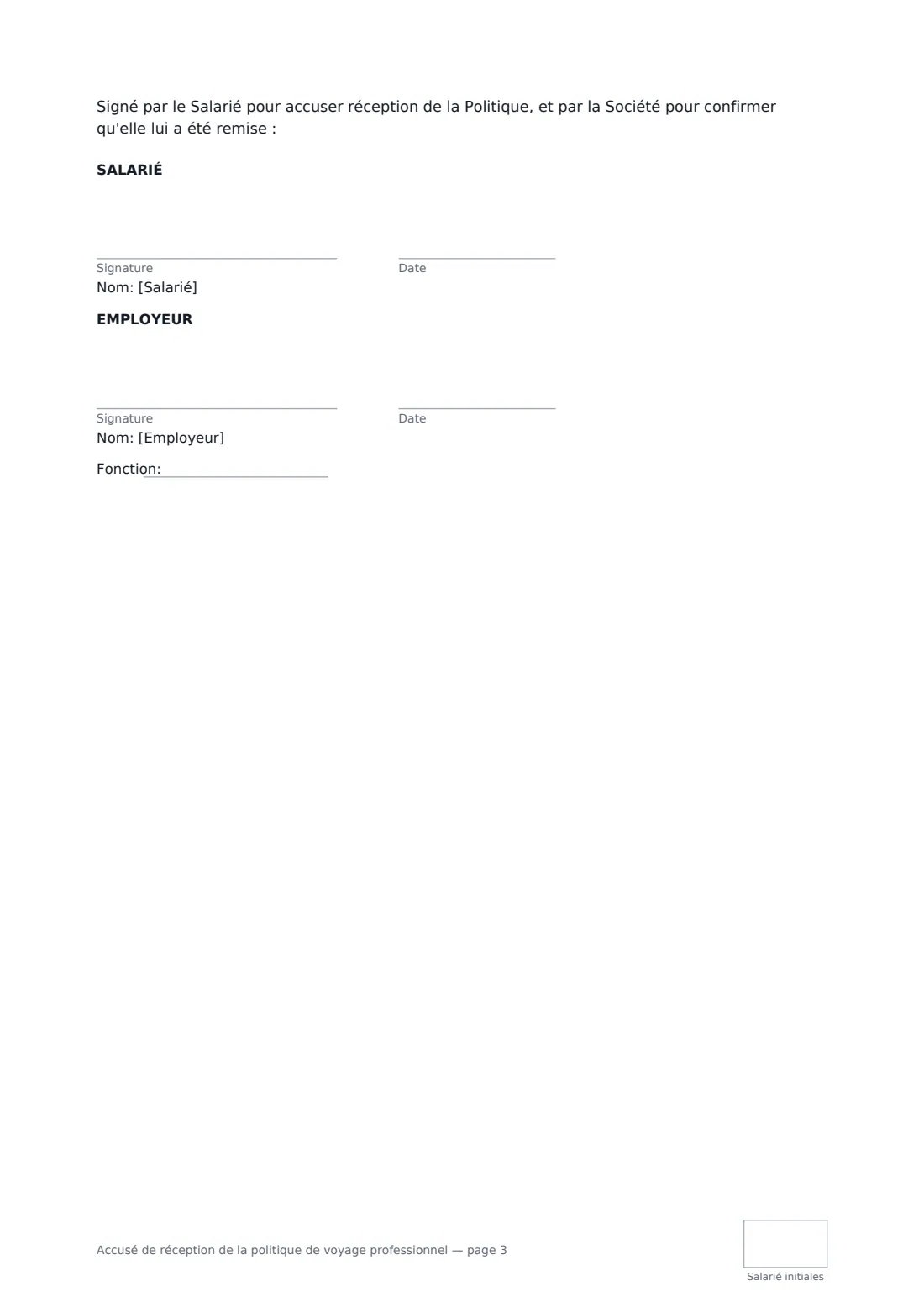 Accusé de réception de la politique de voyage professionnel — page 3 sur 3