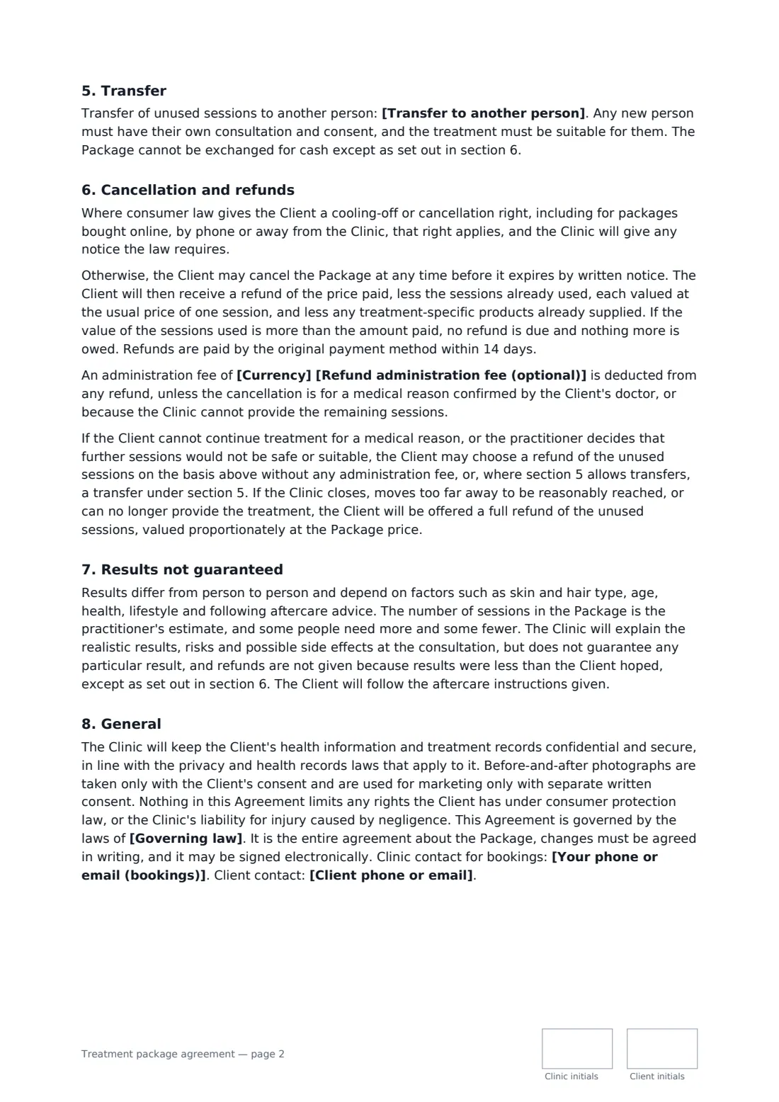 Treatment package agreement — page 2 of 3