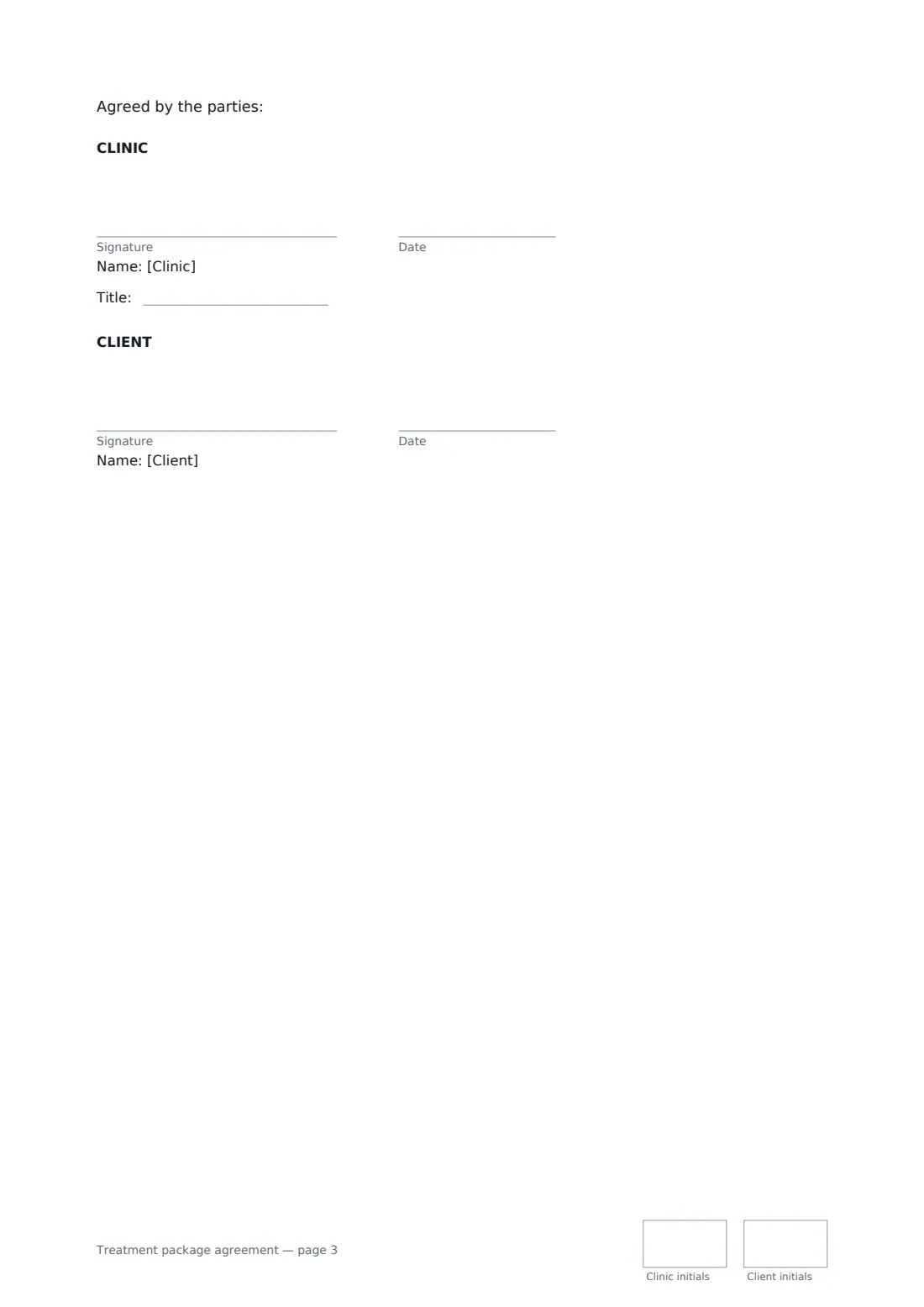 Treatment package agreement — page 3 of 3
