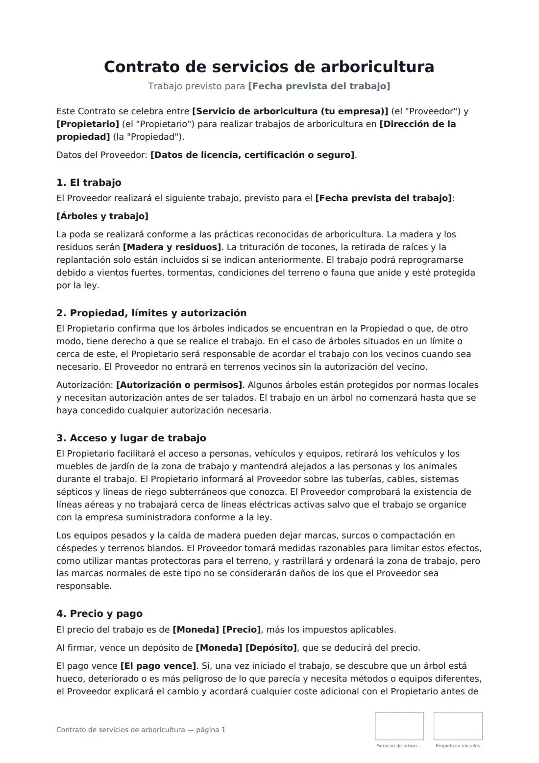 Contrato de servicios de arboricultura: página 1 de 2