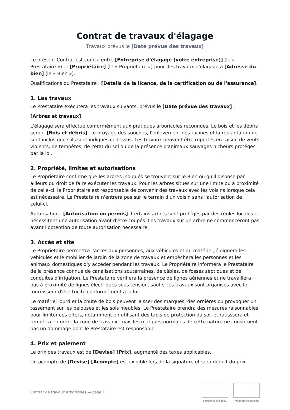 Contrat de travaux arboricoles — page 1 sur 2
