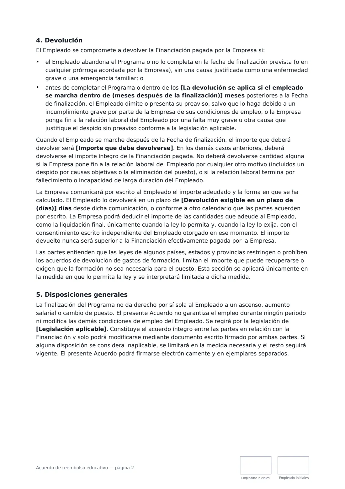 Acuerdo de reembolso educativo: página 2 de 3