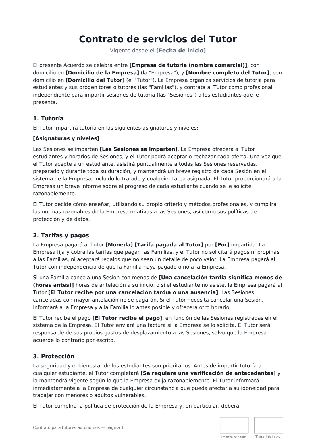 Contrato para tutores autónomos: página 1 de 3