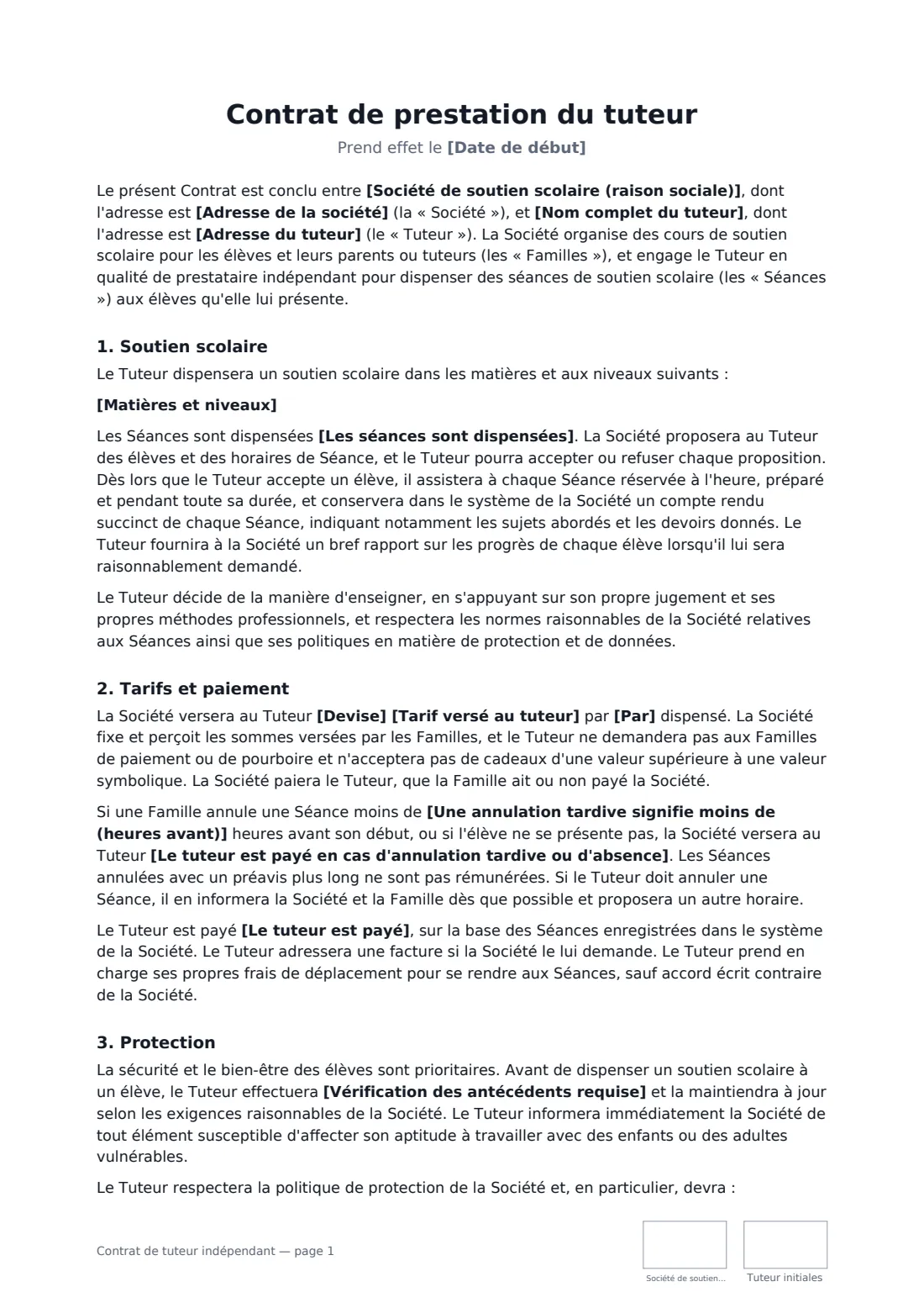Contrat de tuteur indépendant — page 1 sur 3