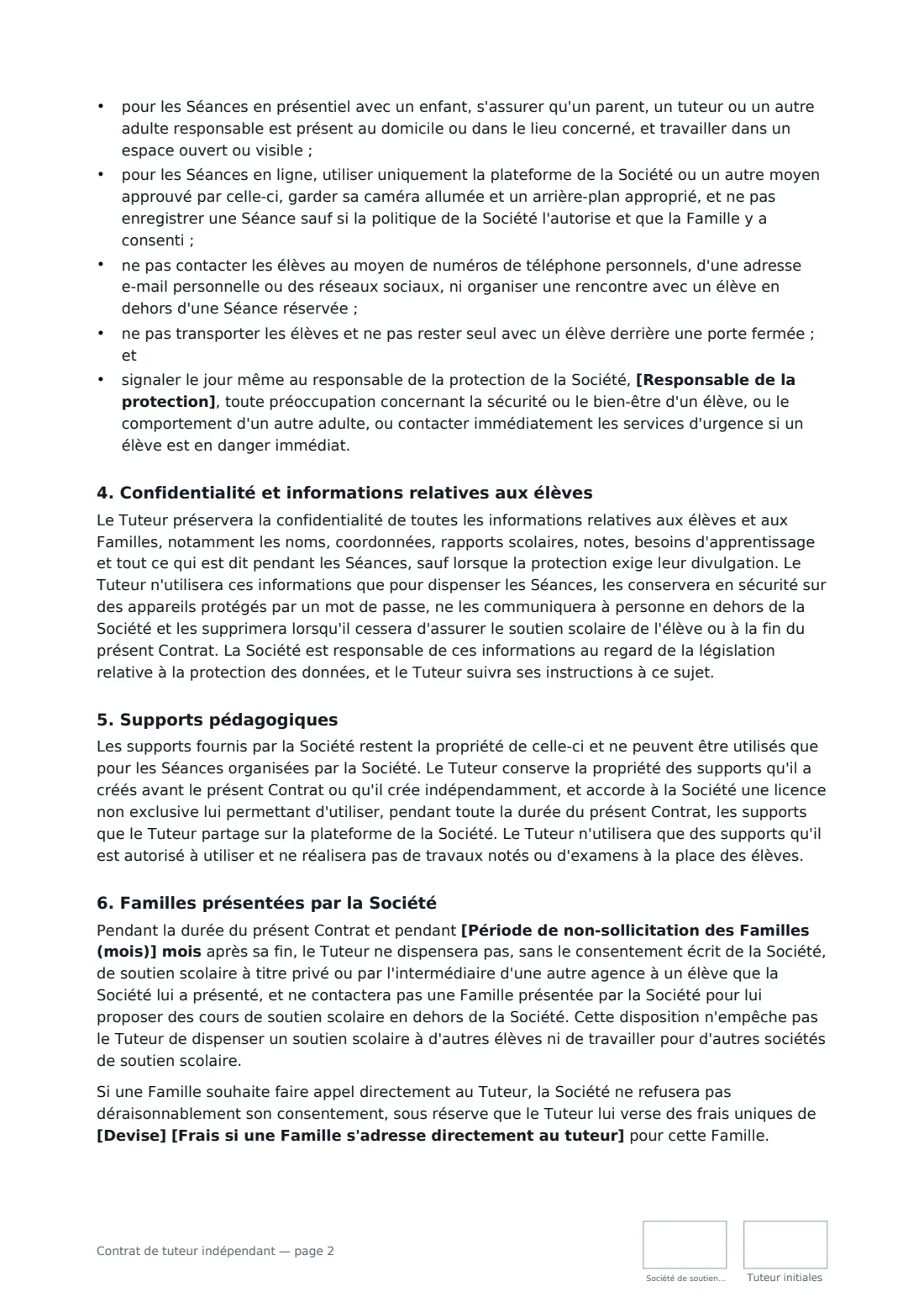 Contrat de tuteur indépendant — page 2 sur 3