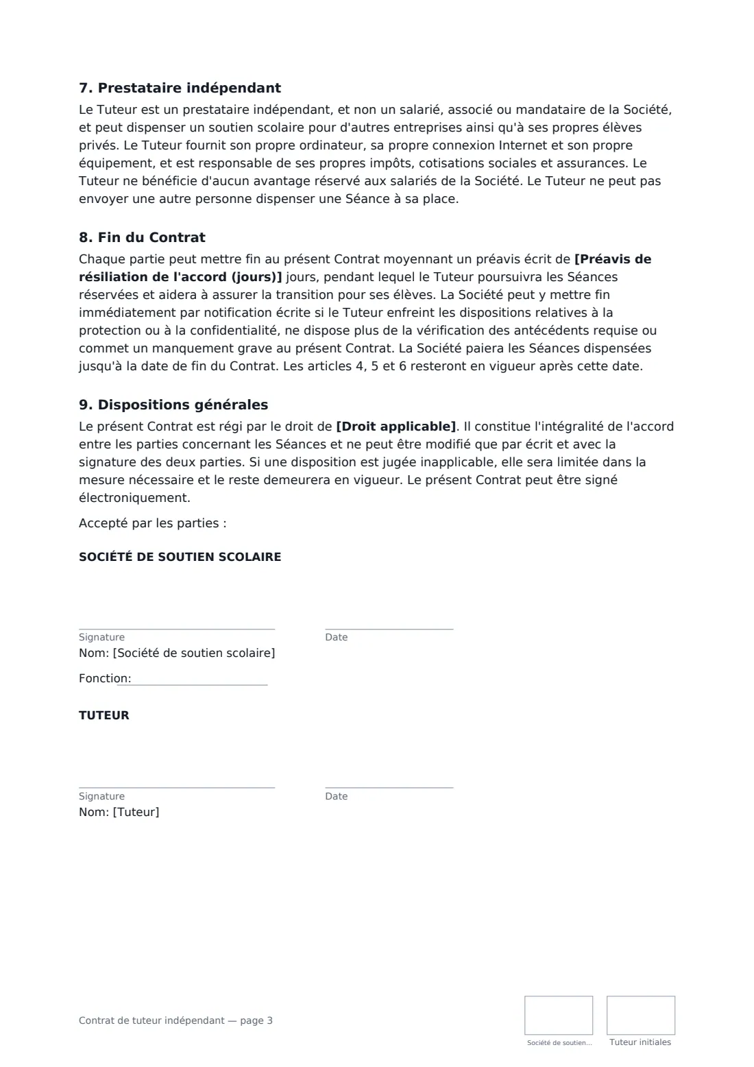 Contrat de tuteur indépendant — page 3 sur 3