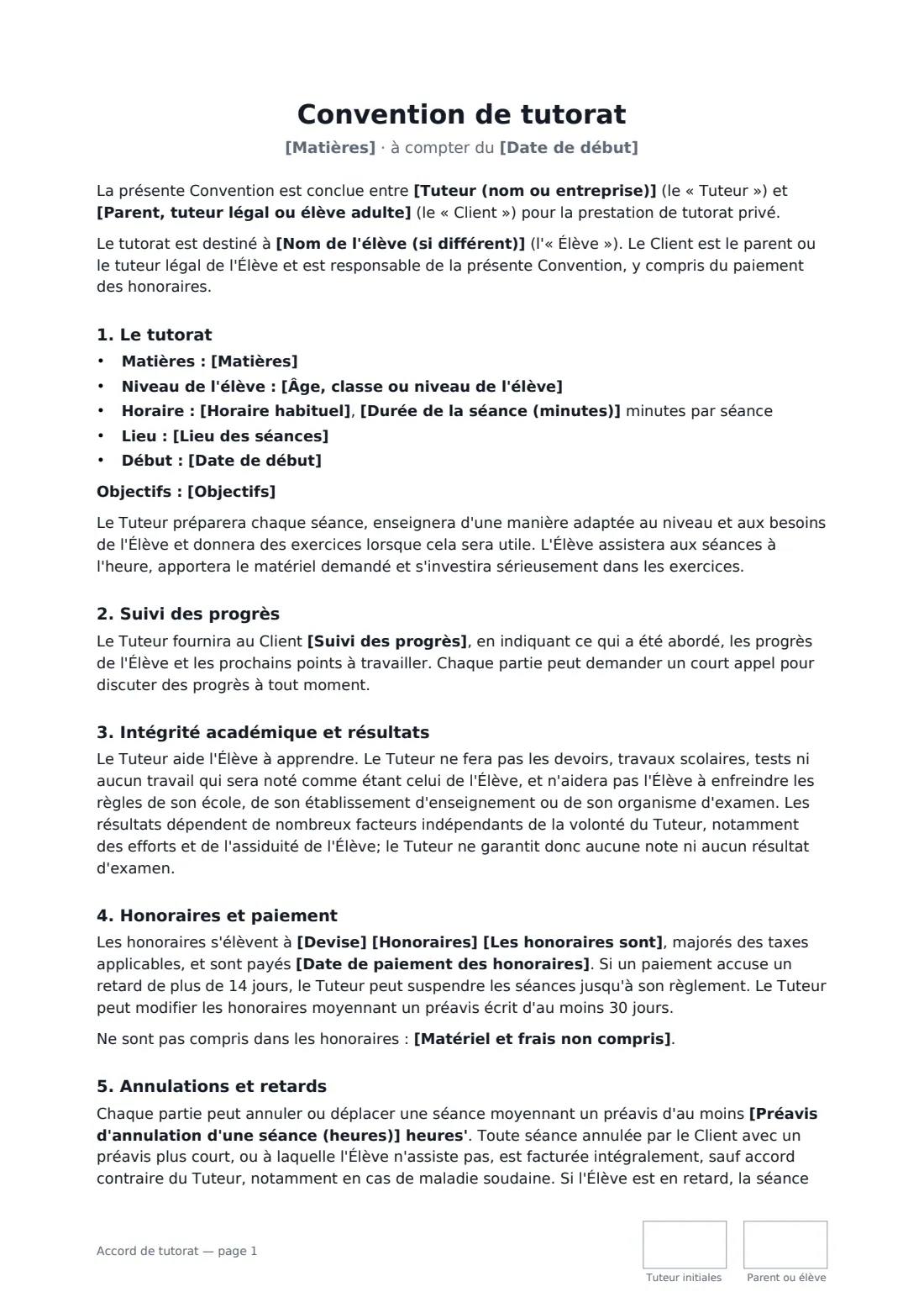Accord de tutorat — page 1 sur 3