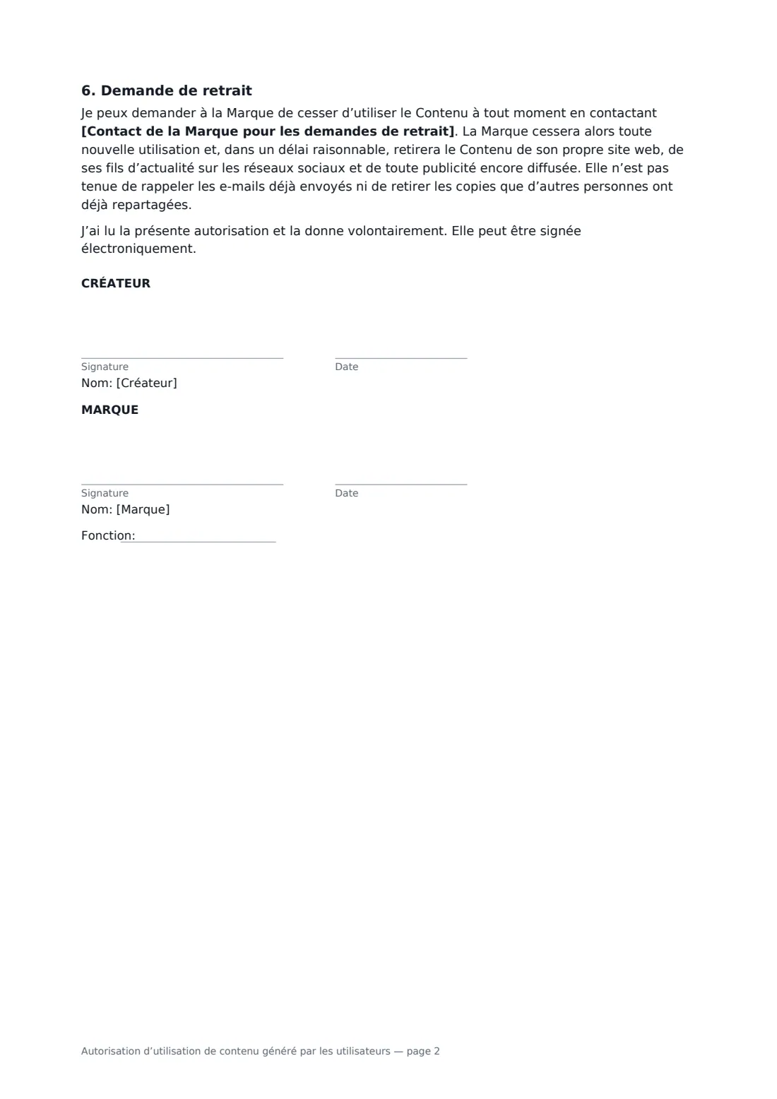 Autorisation d’utilisation de contenu généré par les utilisateurs — page 2 sur 2
