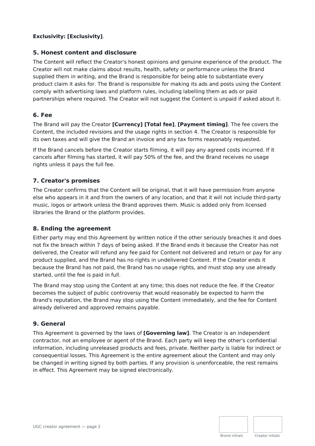UGC creator agreement — page 2 of 3