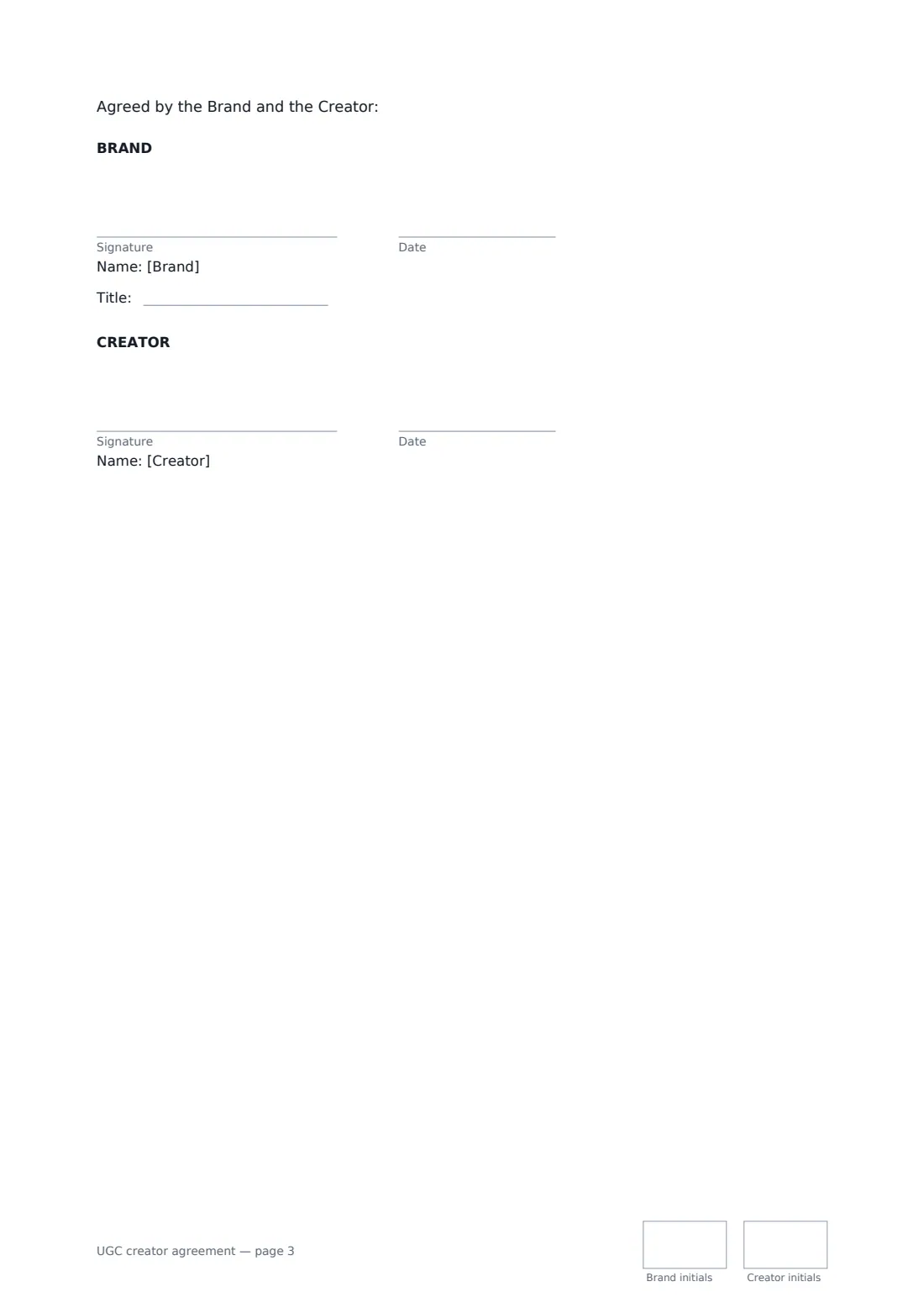 UGC creator agreement — page 3 of 3