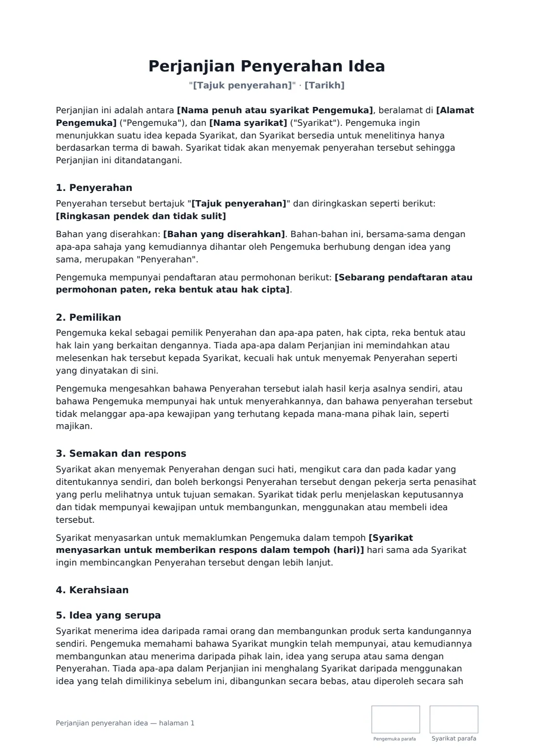 Perjanjian penyerahan idea — halaman 1 daripada 2
