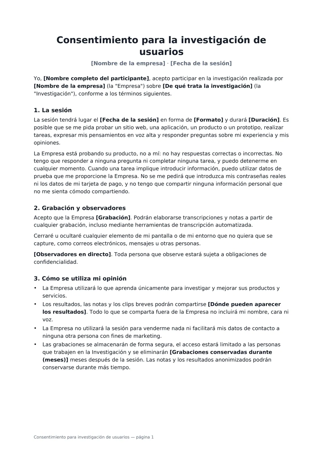 Consentimiento para investigación de usuarios: página 1 de 2