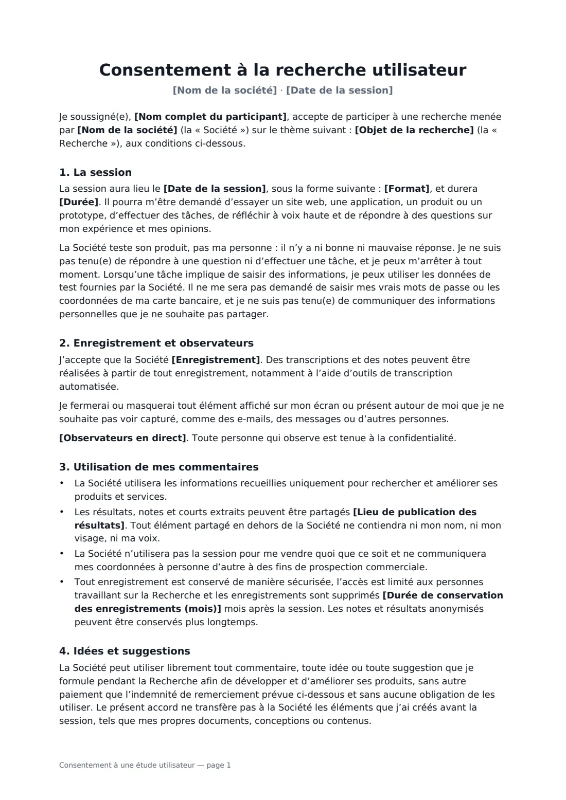 Consentement à une étude utilisateur — page 1 sur 2
