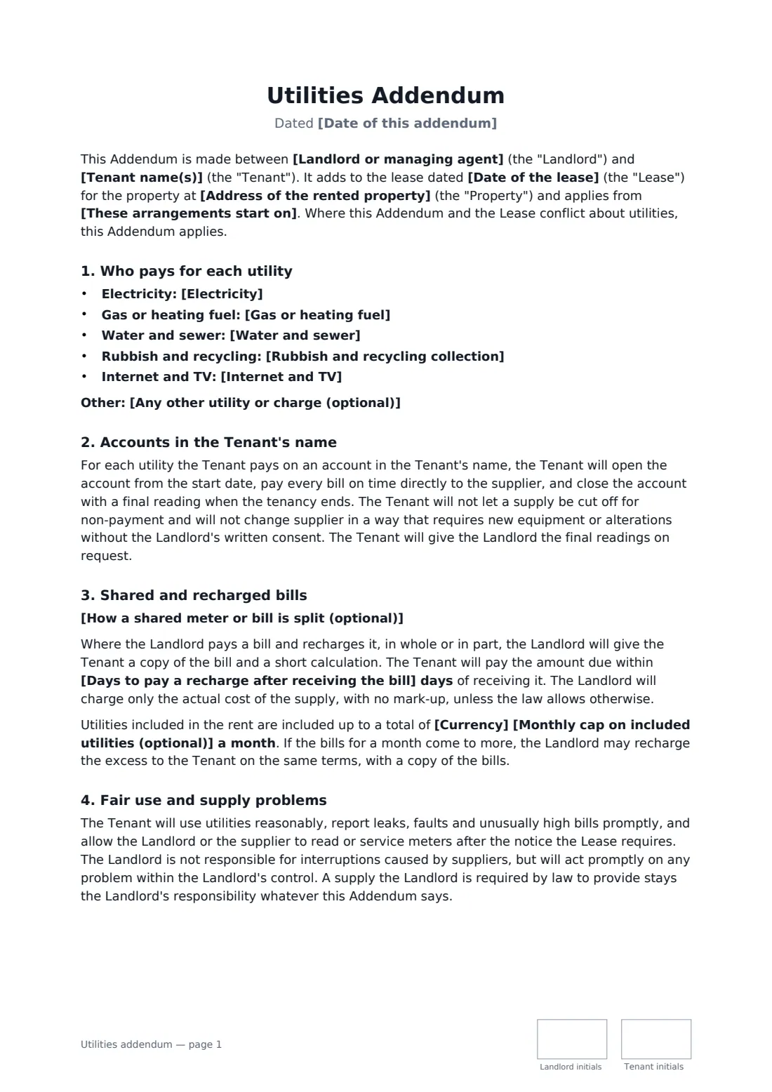 Utilities addendum — page 1 of 2