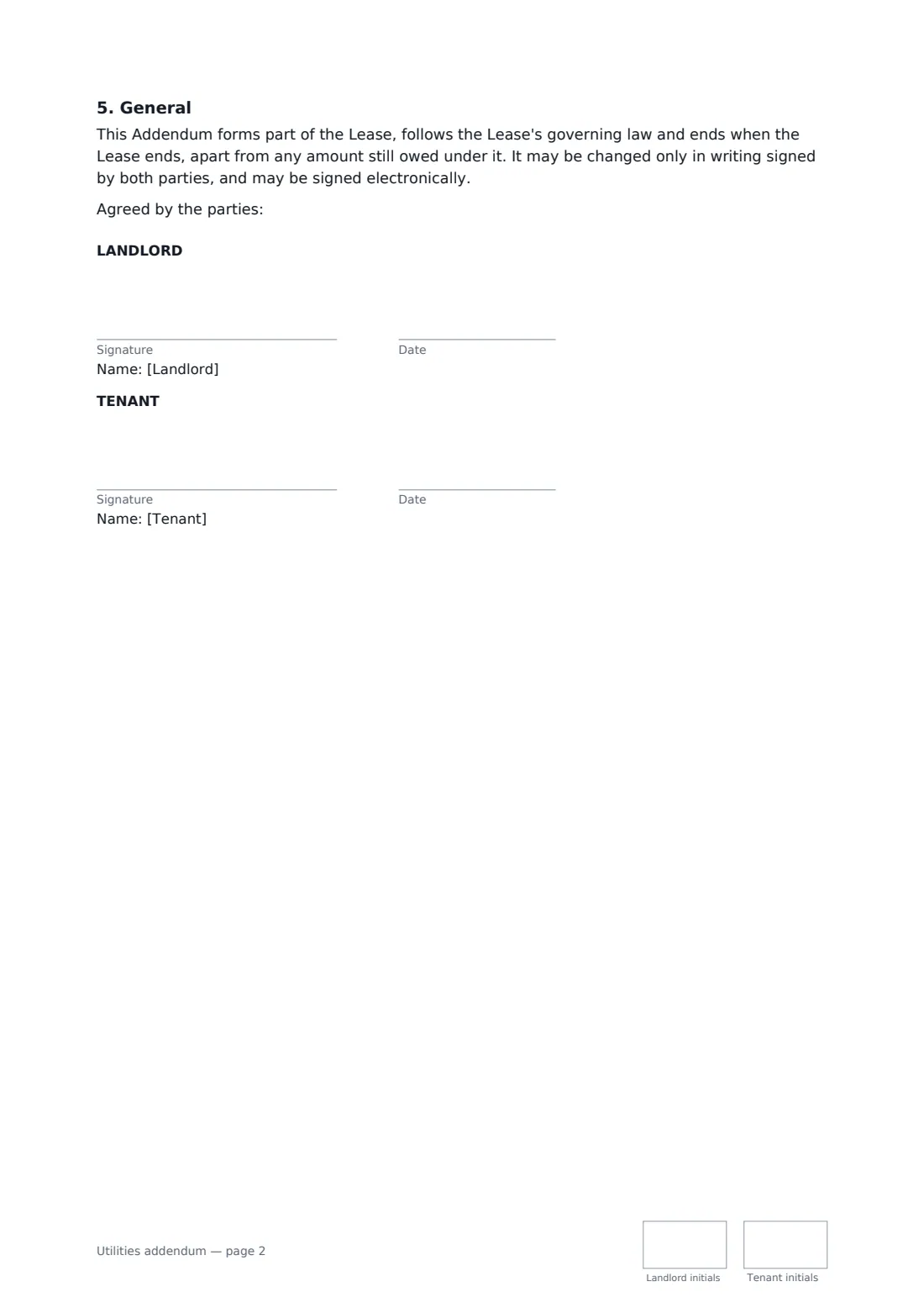 Utilities addendum — page 2 of 2