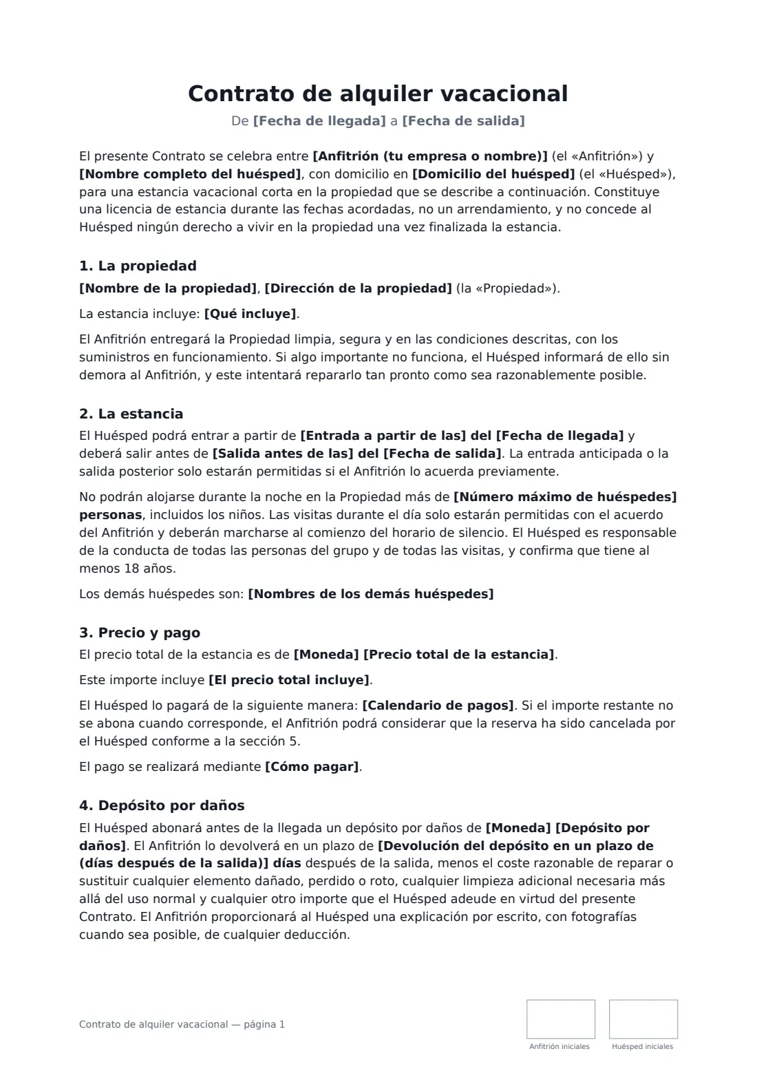 Contrato de alquiler vacacional: página 1 de 3