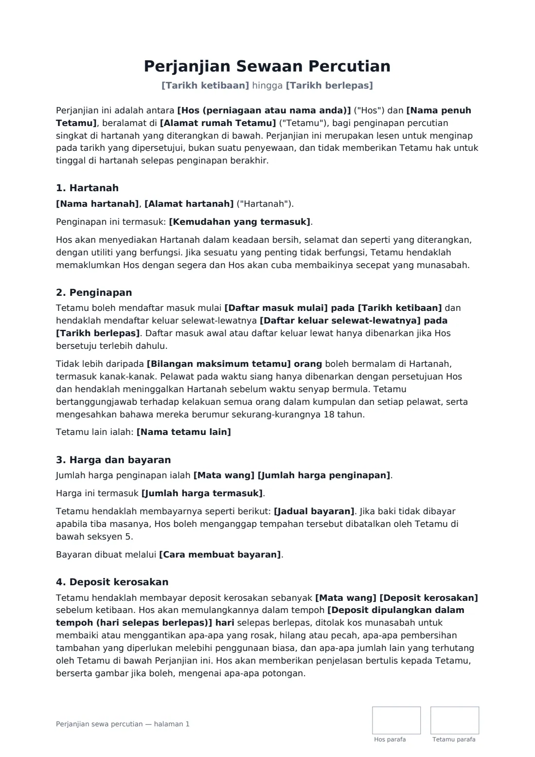 Perjanjian sewa percutian — halaman 1 daripada 3