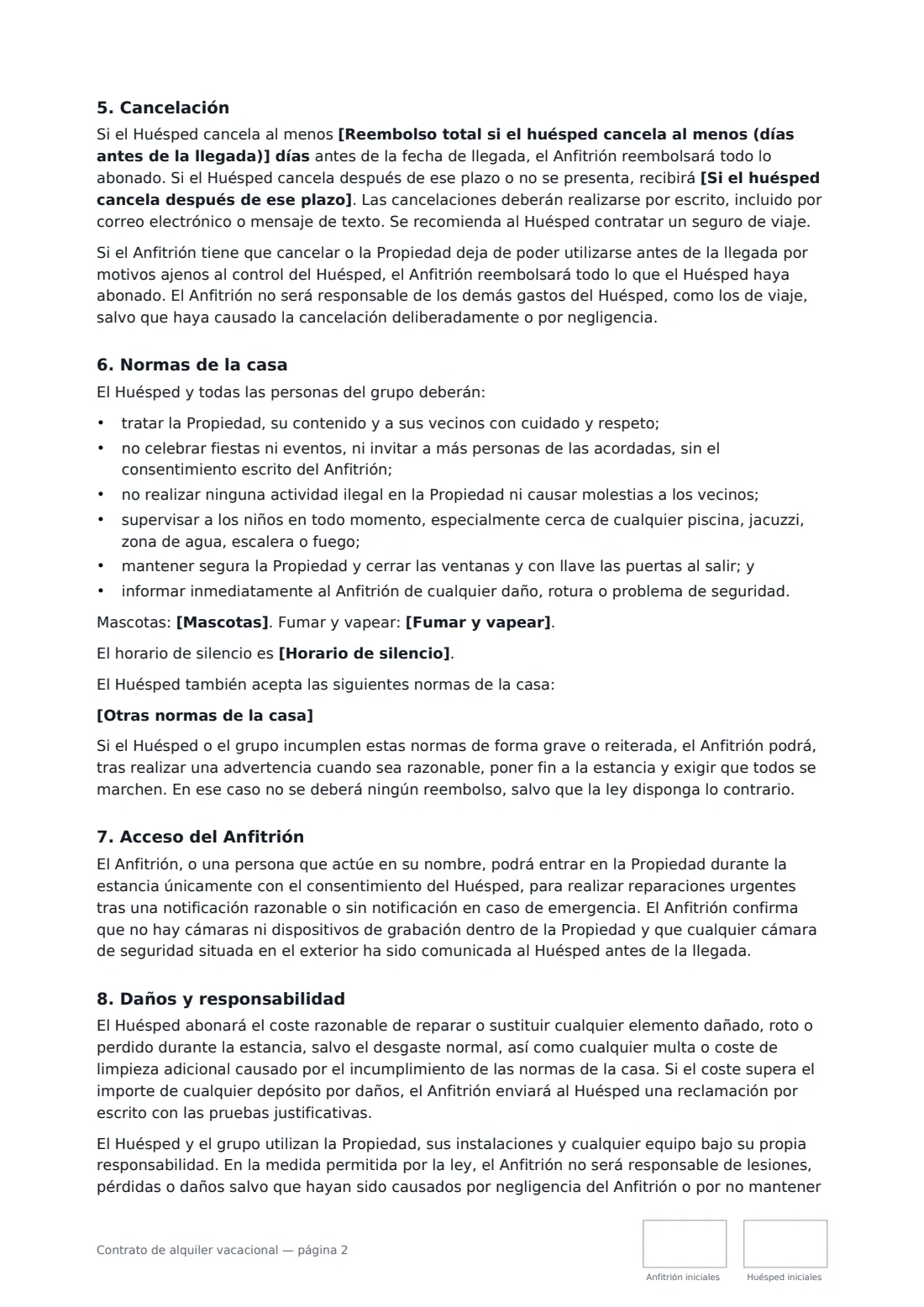 Contrato de alquiler vacacional: página 2 de 3