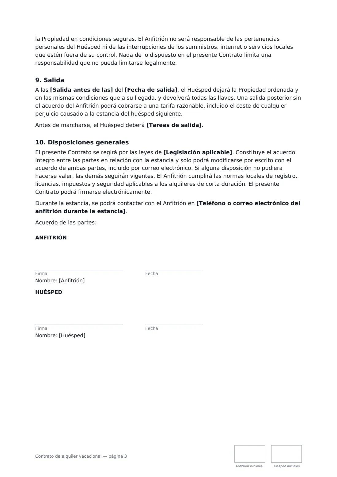 Contrato de alquiler vacacional: página 3 de 3