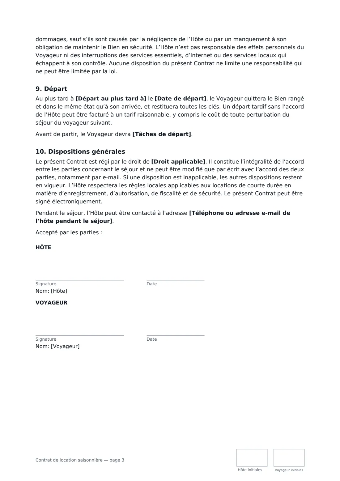 Contrat de location saisonnière — page 3 sur 3