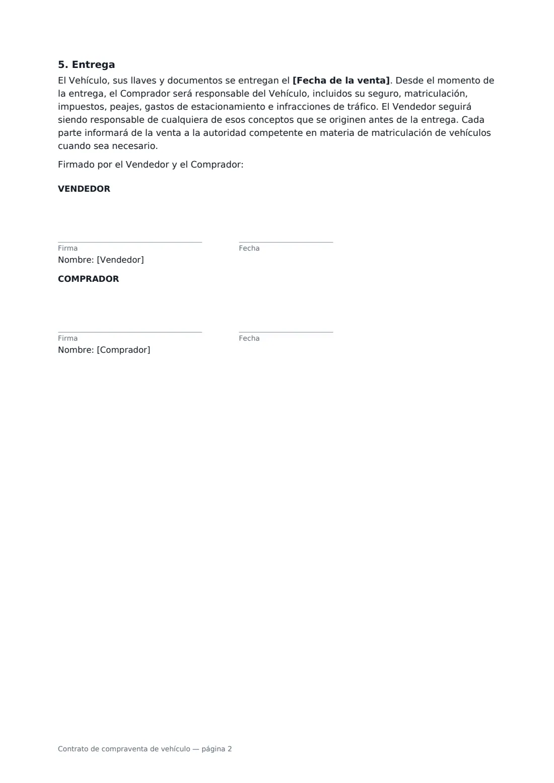 Contrato de compraventa de vehículo: página 2 de 2