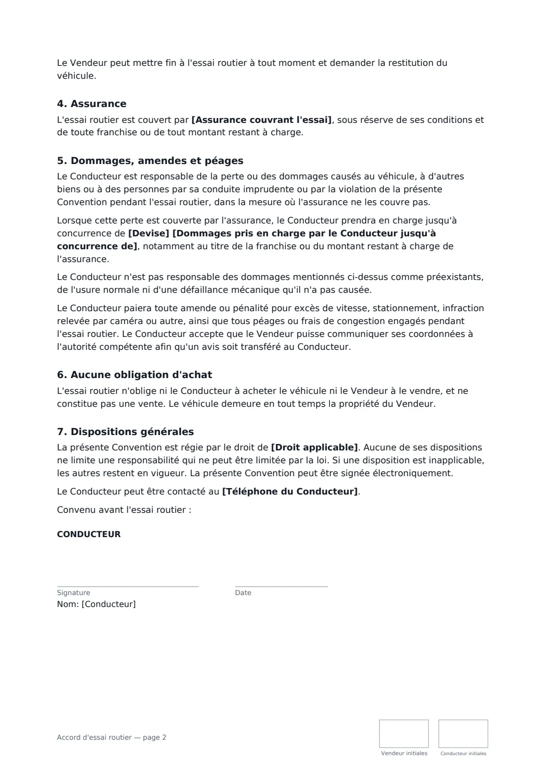 Accord d'essai routier — page 2 sur 3