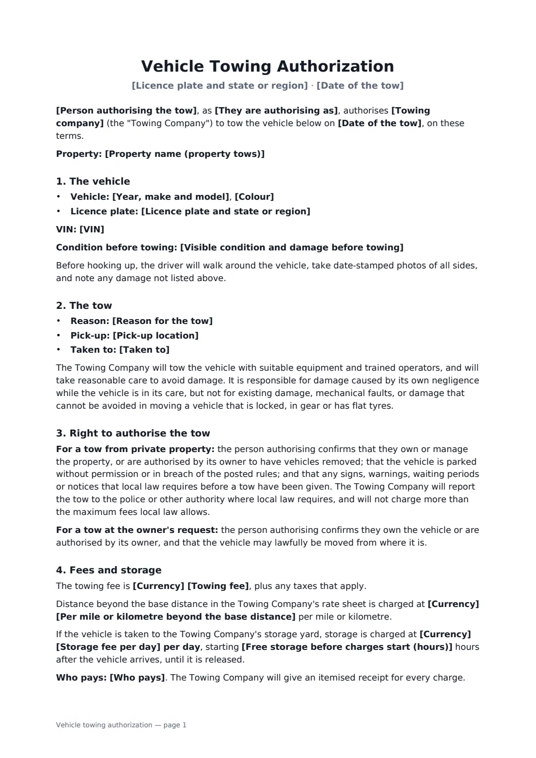 Vehicle towing authorization — page 1 of 2