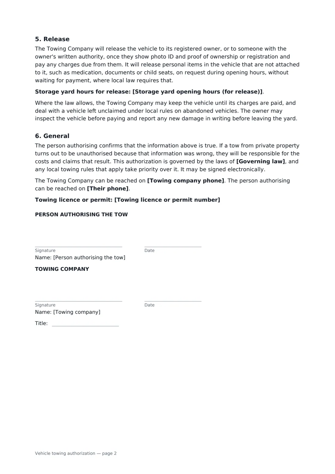 Vehicle towing authorization — page 2 of 2