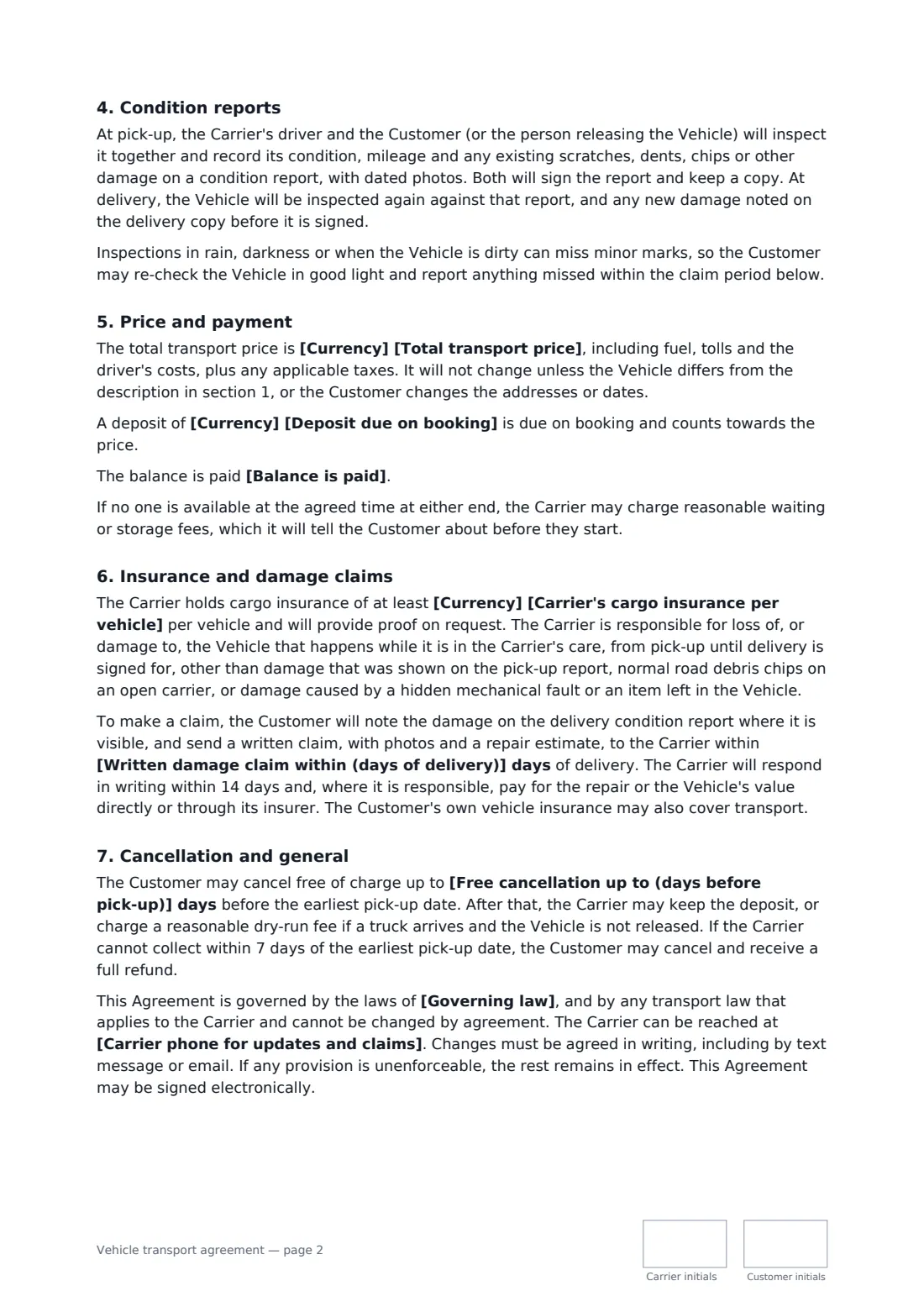 Vehicle transport agreement — page 2 of 3