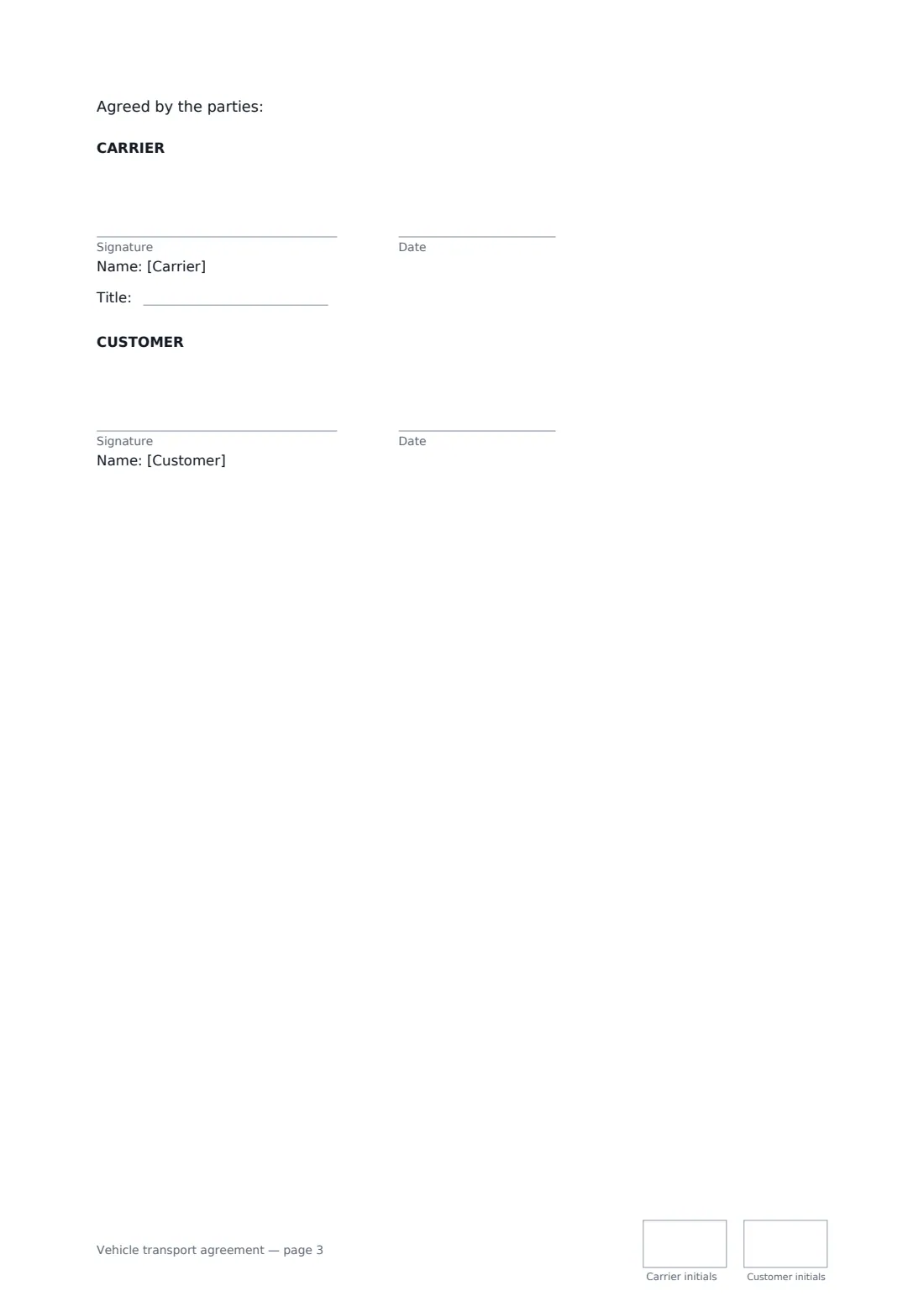 Vehicle transport agreement — page 3 of 3