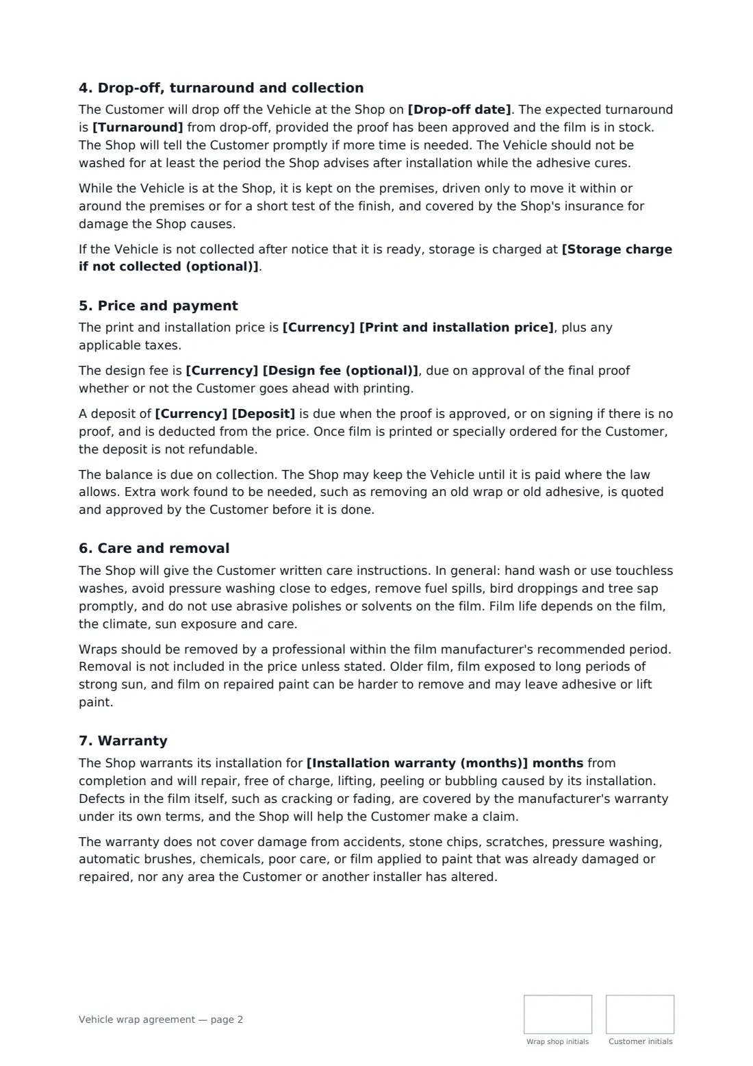 Vehicle wrap agreement — page 2 of 3