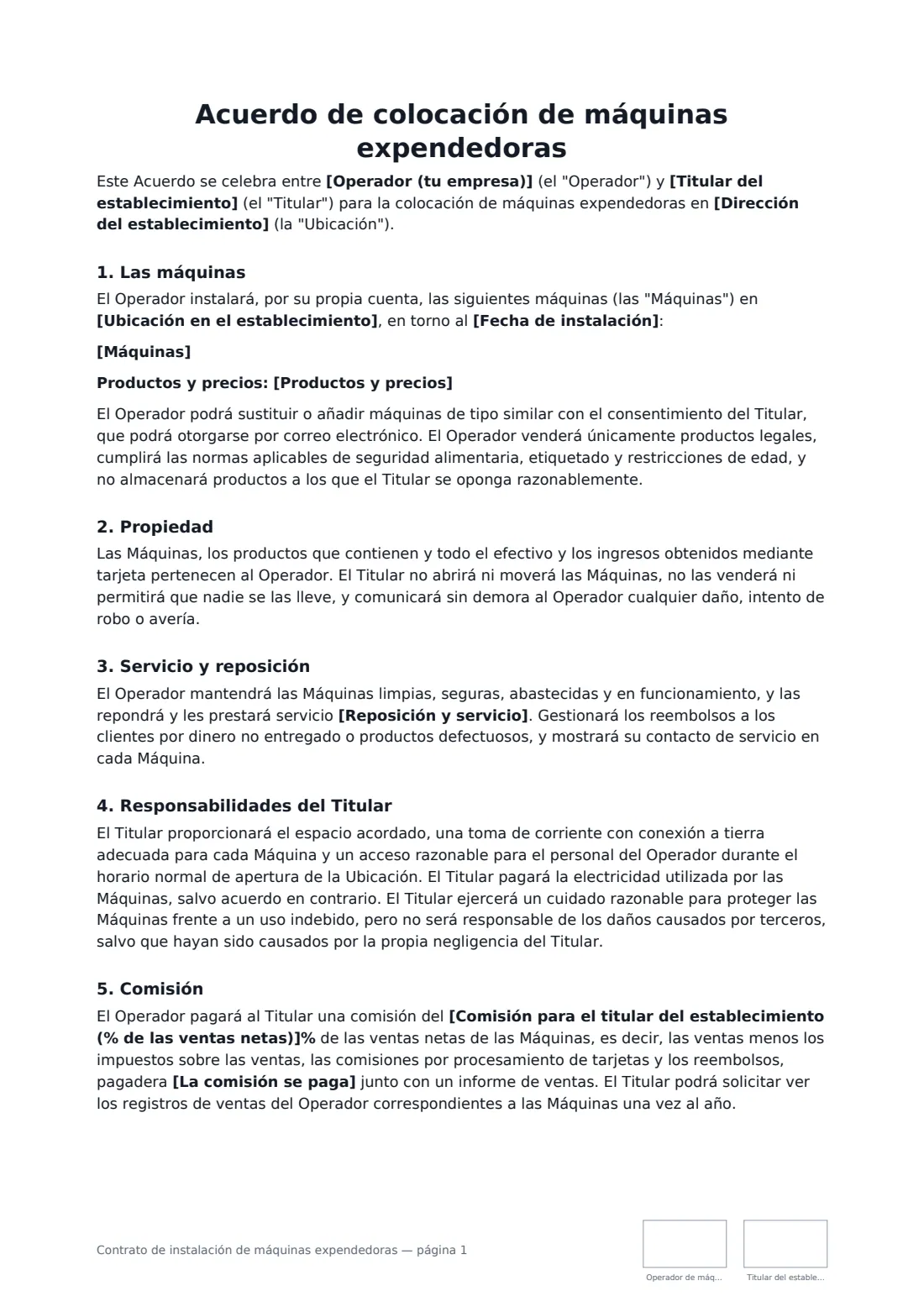 Contrato de instalación de máquinas expendedoras: página 1 de 3