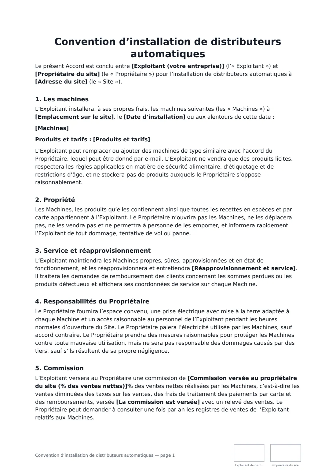 Convention d’installation de distributeurs automatiques — page 1 sur 3