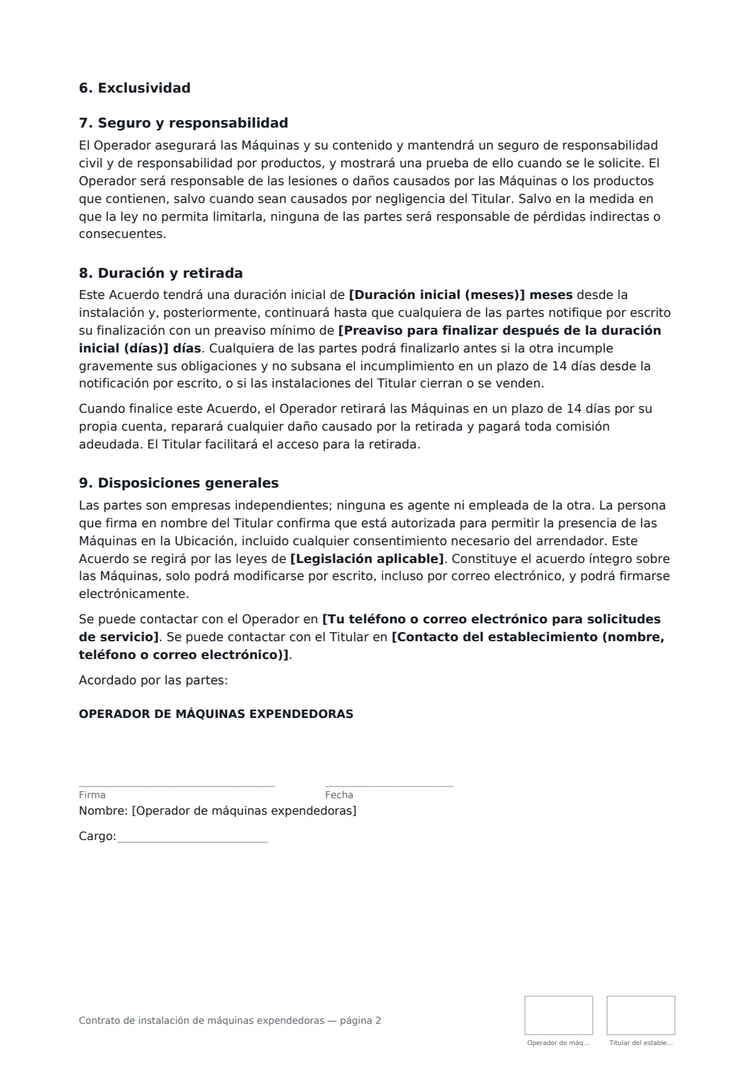 Contrato de instalación de máquinas expendedoras: página 2 de 3