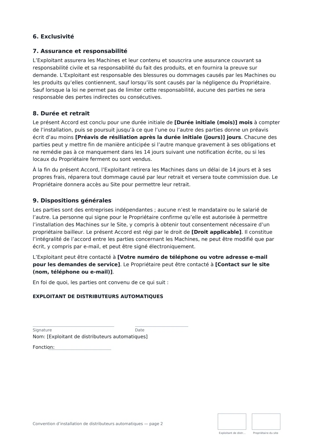 Convention d’installation de distributeurs automatiques — page 2 sur 3