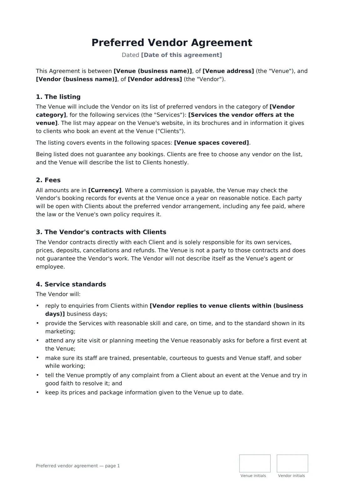 Preferred vendor agreement — page 1 of 3