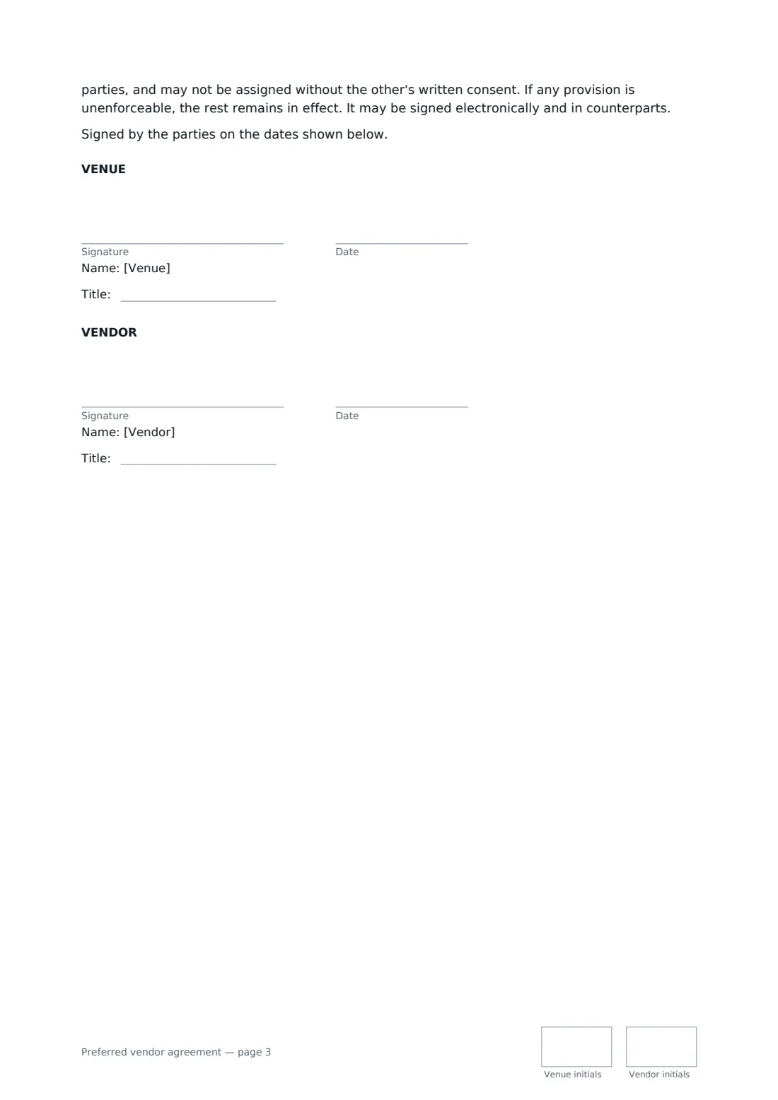Preferred vendor agreement — page 3 of 3