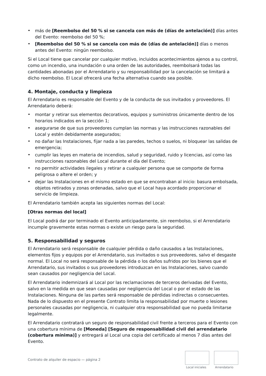 Contrato de alquiler de espacio: página 2 de 3